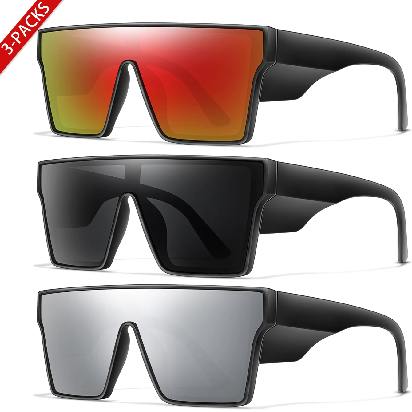 Big Frame UV400 Sunglasses Set - Colorful Lenses