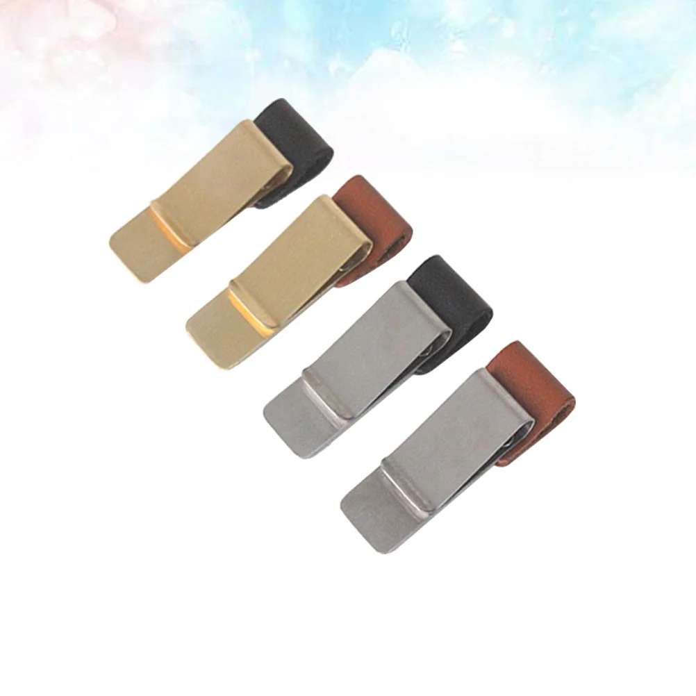 

4PCS Pen Holder Clips Notebook Pen Holder Brass PU Paper Clips Portable Book Pin for Notebook Journal Planner Silver Golden