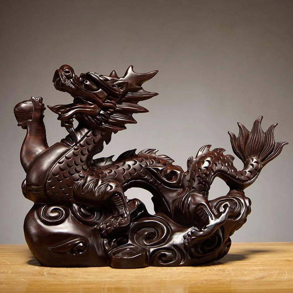 

Wood Dragon Statue Zodiac Wooden Carved Ornaments Office Decoration Crafts (rosewood)