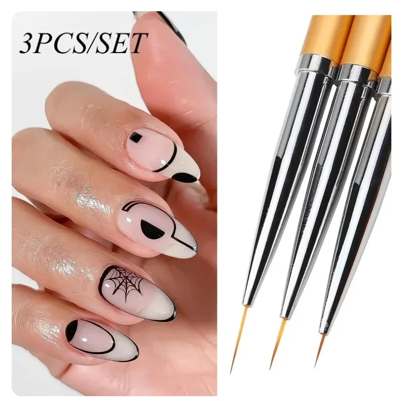 Acrylic French Stripe Nail Art Liner Brush 3D Tips Line Stripes DIY Drawing Pen UV Gel Brushes Painting Pen Manicure Tools 3Pcs