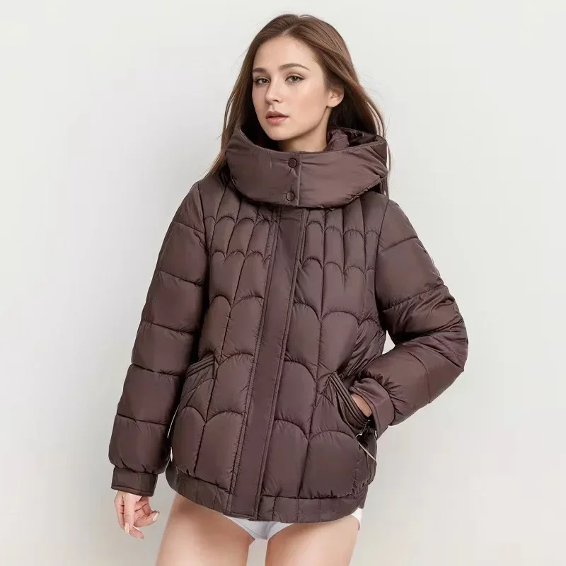 Winter Women's Jacket Pure Color Parkas Hooded Stand Collar Warm Down Cotton Jacket Female Short Puffer Zipper Coats