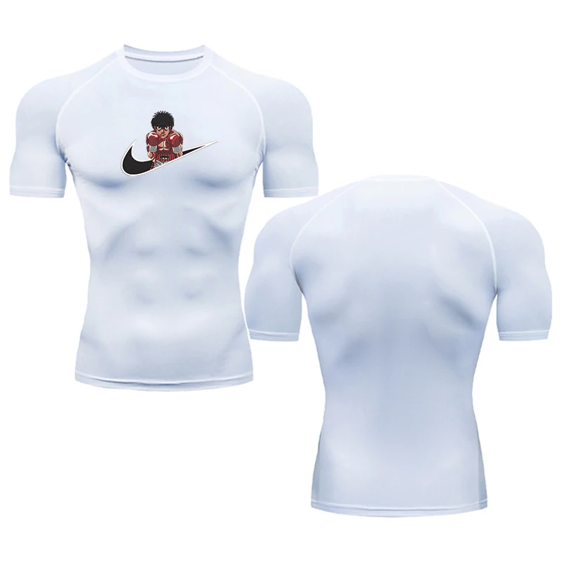 Men's running compression round neck boxing animation print short sleeve T-shirt Gym fitness sweatshirt men's jogging tracksuit