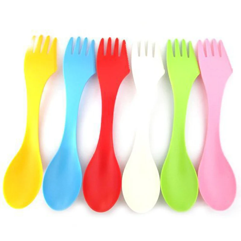 

6Pcs/Set 3 In 1 Children Utensil Plastic Spork Combo Travelling Gadget Cutlery Tableware Spoon Fork Cutter Camping Hiking Picnic