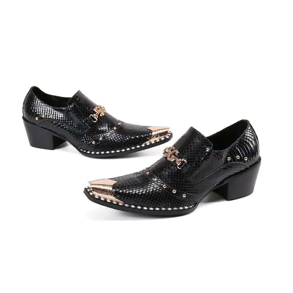 New Men 's Business Casual Leather Snake Scale Pointed High Heel Trend Hair Stylist Leather Shoes