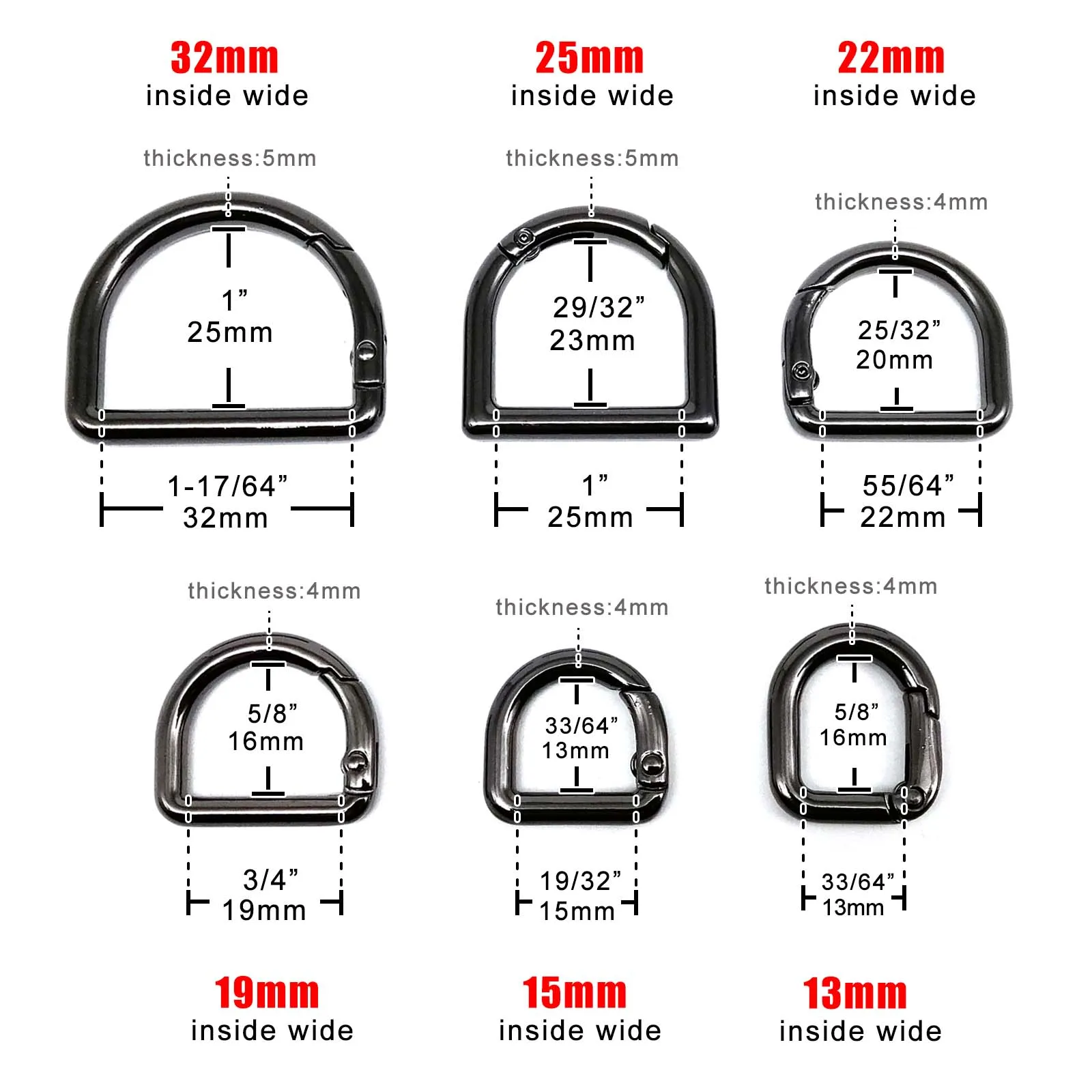 D Shape Type Spring Ring Openable Leather Bag Handbag Strap Buckle Connect Keyring Pendant Dog Chain Snap Clasp Clip Carabiner