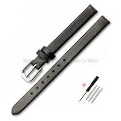 Elegant Ultra - Thin Leather Watch Strap - Soft Wrist Band with Pin Clasp - 15mm (Black - Silver)