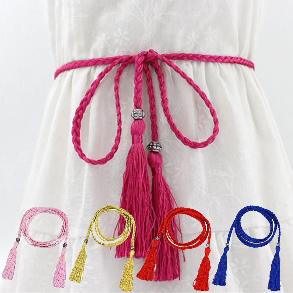 

7Pcs Multi-color Slim Waistband With Tassels Bohemian Style Waist Rope For Women Vintage Dress Shirts Decor Knotted Waist Belt