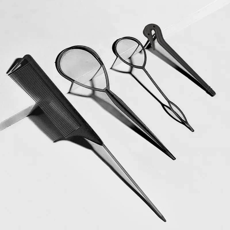 4 Stks/set Franse Vlecht Gereedschap Lus Elastische Haarbanden Remover Cutter Rat Staart Kam Metalen Pin Staart Vlechten Kammen Voor Haar Styling