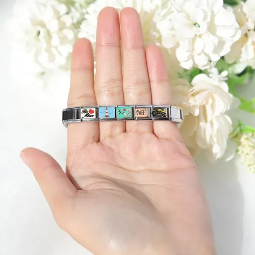 Hapiship 원래 데이지 말 사랑 나비 엄마 개 오토바이 코끼리 매력 맞춤 팔찌 스테인레스 스틸 보석 만들기 DJ003 2