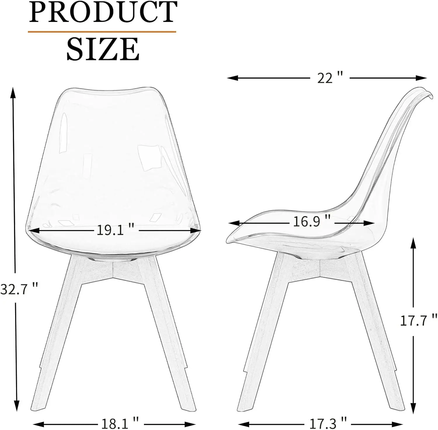 Dining Chairs Set of 4, Modern Kitchen Clear Acrylic Accent Dinner Chairs with PU Leather Cushions Seat and Solid Beech Le