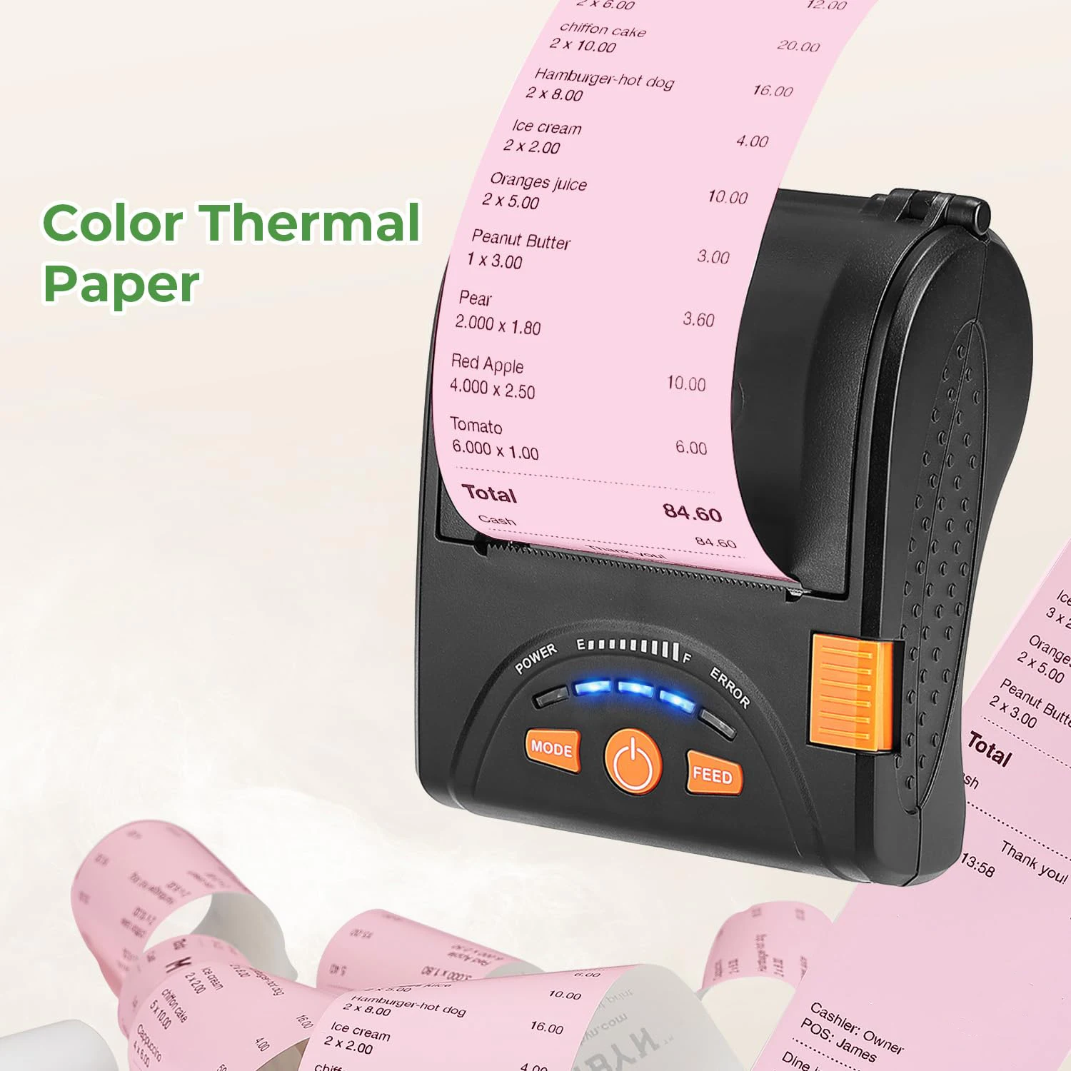 Color/White Thermal Paper Roll 5.7x3cm/5.7x4cm - Durable and smooth POS cash register printing, compatible with most printers