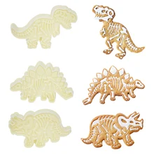 3pcs/set 3D Dinosaur Plastic Cookie Cutter DIY Fondant Embossing Moulds Biscuit Mold Cake Decorating Tool Kitchen Accessories