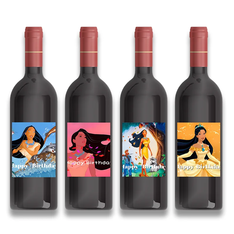 6 Pezzi Personalizzabili Bottiglia Di Vino Pocahontas Adesivi A Tema Buon Compleanno Testo Personalizzato Decorazione Etichette Forniture Per Feste Ba
