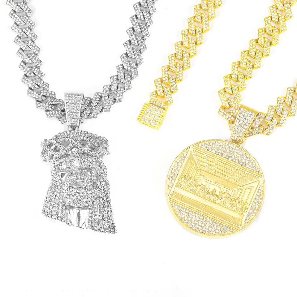 Ciondolo Di Gesù Per Uomo Collana E Ciondolo Crocifisso Gesù Ghiacciato Con Catena In Acciaio Inossidabile Gioielli Color Oro Con Zirconi Cubici Color Oro Per Uomo Moissanite Tennis - Foto 5