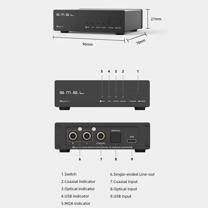 Smsl SU-1/Su1 Hoge Resolutie Usb Mqa Audio Decktop Dac MQA-CD Audio Decoder Ak4493 S Xu 316 768Khz/32bit Dsd512 Hoofdtelefoon Dac