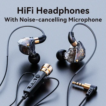 Cuffie cablate HiFi con microfono Auricolari dinamici con cancellazione del rumore Auricolari in-ear Cuffie per bassi per musica sportiva fitness