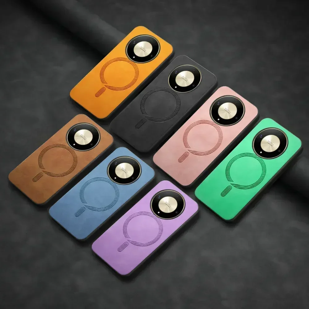 Luxury Leather Back Panel Phone Case with Magsafe Compatibility and Magnetic Cover