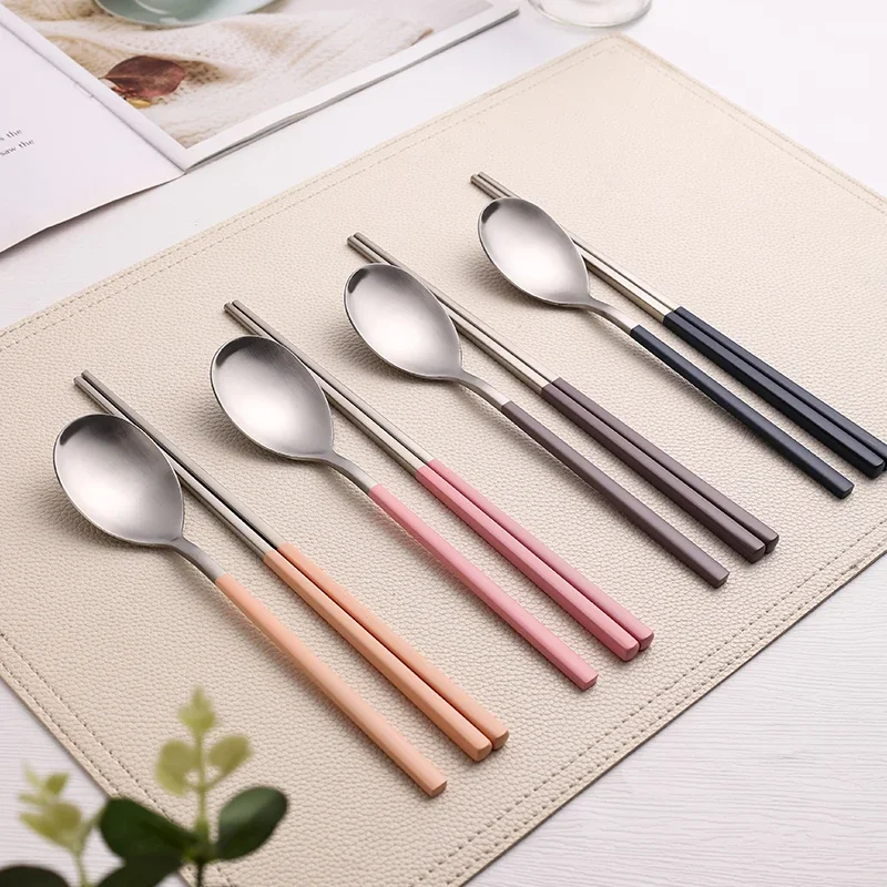Cutlery Set Stainless Steel Tableware 8Pcs Korean Spoons Chopsticks Dinner Simple Style