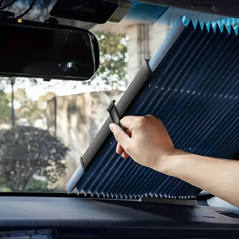 Car Front/Rear Window Sunshades Retractable Windshield Curtains Sun Visor Car Sun Shades Summer UV Blocking Protective car sunshade