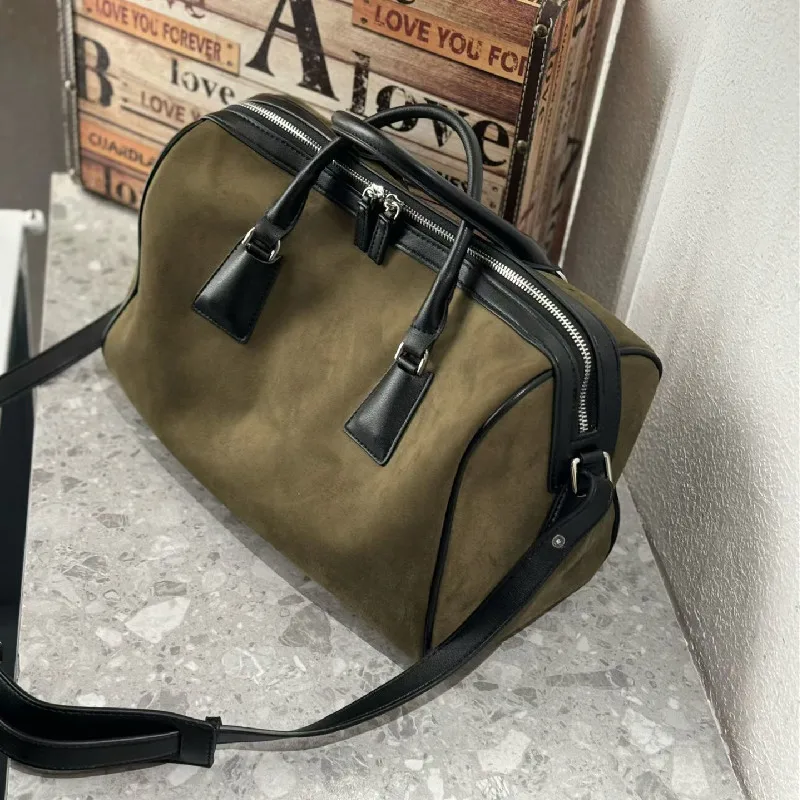 2025 New Retro Matte Faux Suede Boston Handbag Large Capacity Single-shoulder Bag Women's Daily Commuter Tote Bag Autumn Winter