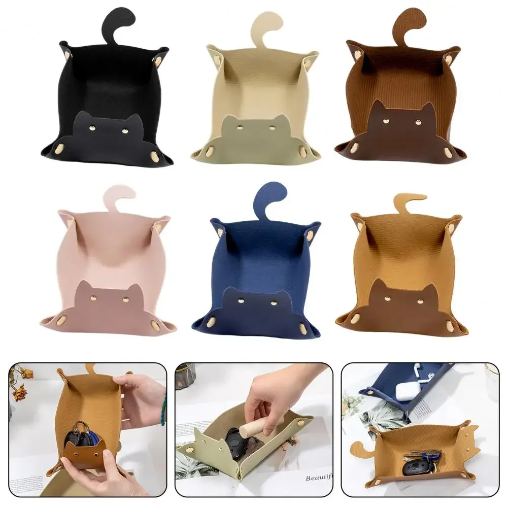 New Cute Cat Dice Tray with Metal Clasp Large Capacity Foldable for Easy Portable Desktop Storage with Artificial Leather Tray