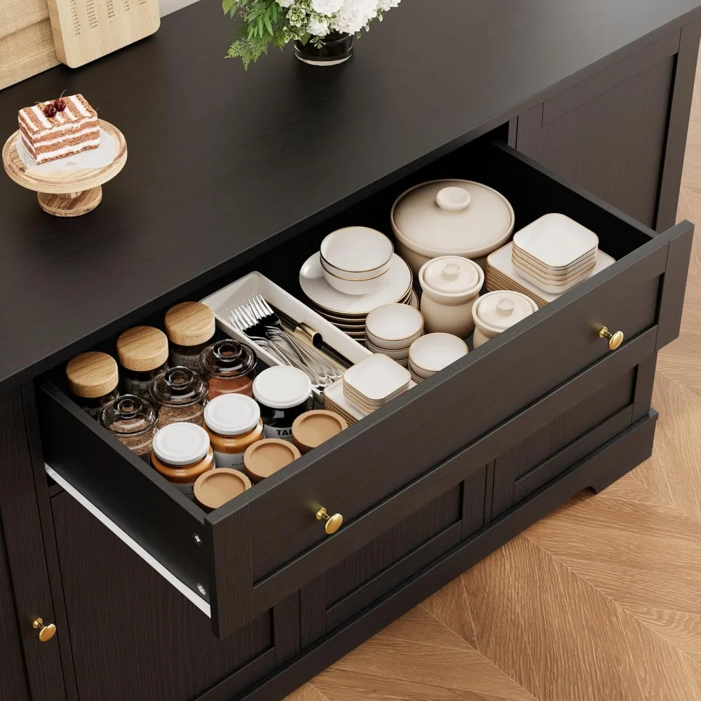 54" Buffet Cabinet with Storage, Modern Kitchen Buffet Sideboard with Drawer, Wood Coffee Bar Cabinet with Adjustable Shelves 4