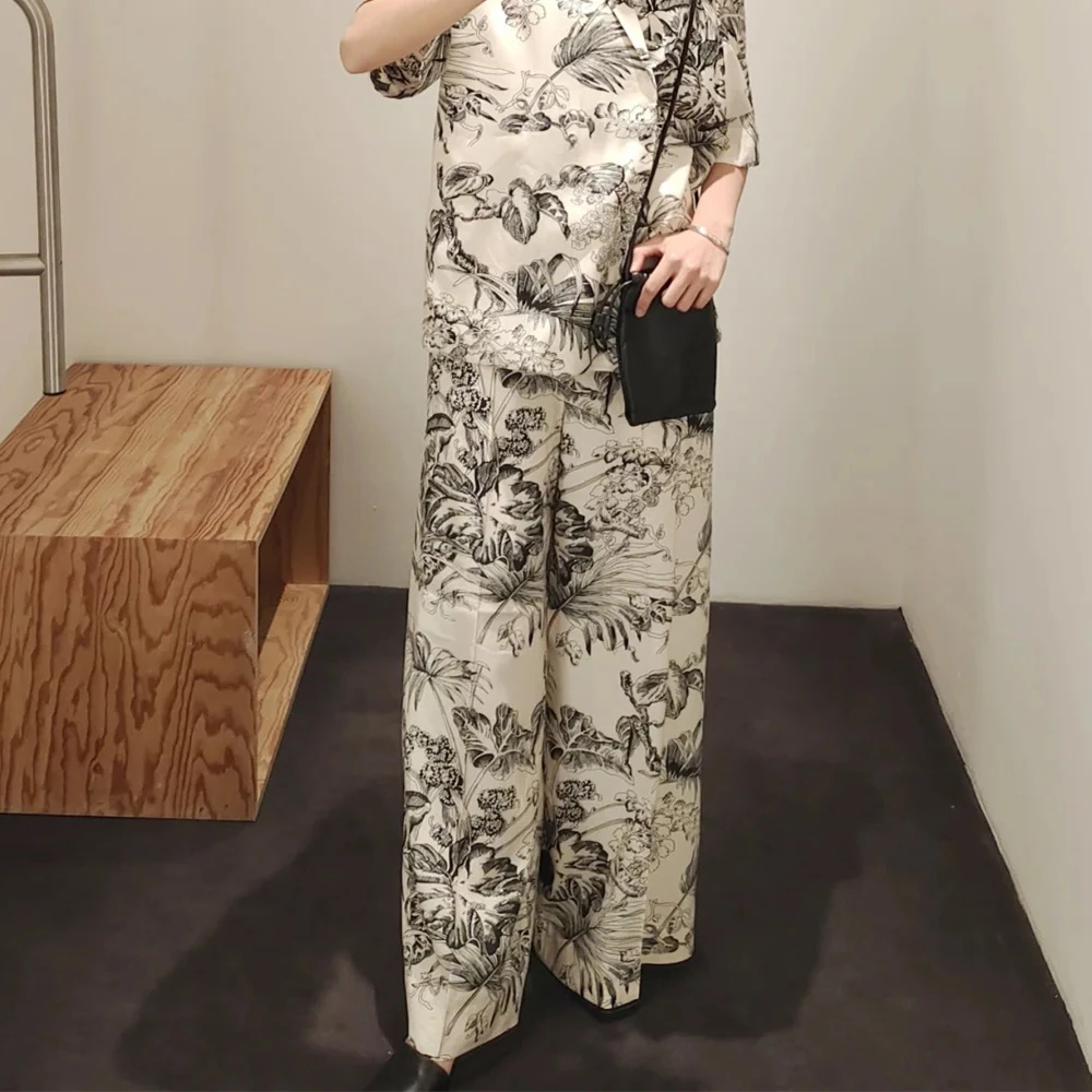 TAP&GO Women's VS Women's Casual Fit Plant Print Street Style Trousers Women's 2024 Spring New Arrival 1229904001