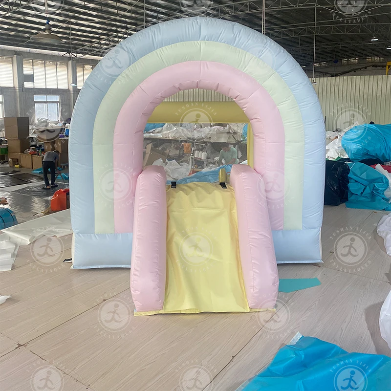 

Z Commercial PVC 10x8Ft Rinbow Inflatable Bouncer For Kids 1-8 Baby Castle Indoor Residential Mini Rainbow Bounce House