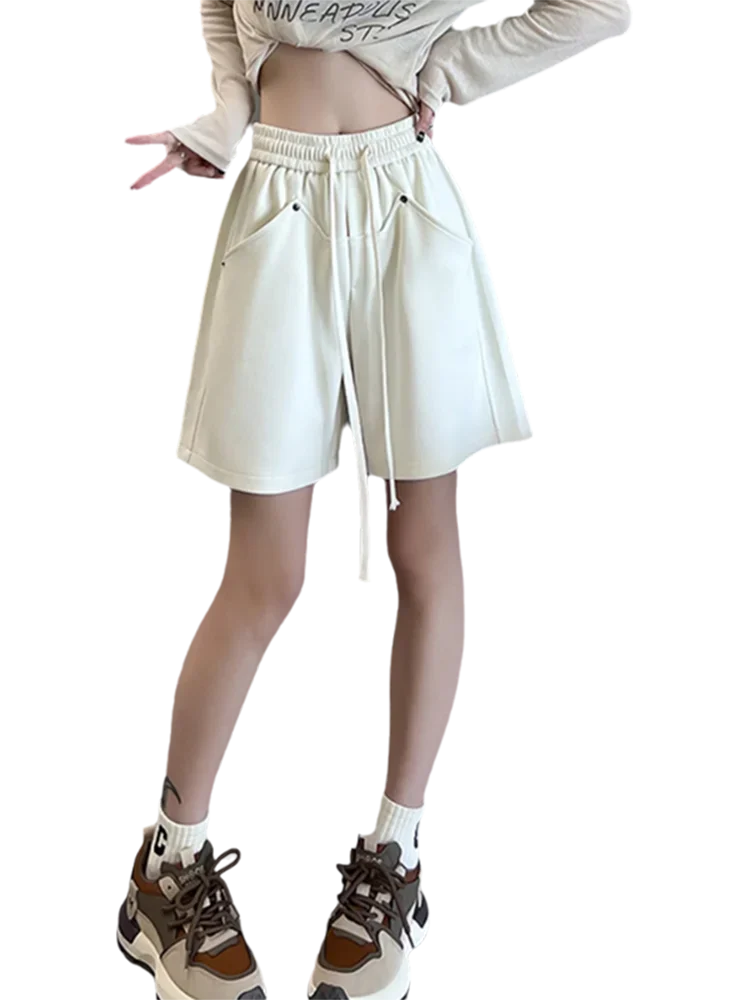 Summer New Solid Color Slim Women Shorts White Gray Black Fashion Street Shorts Female Simple Basic Casual Loose Woman Shorts