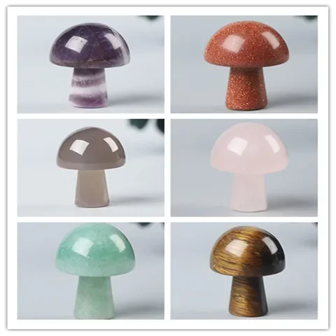 

1PC Mini Mushroom Statue Natural Stone Carving Decorative Reiki Quartz Healing cCrystal Handicraft Ggift Home Decoration