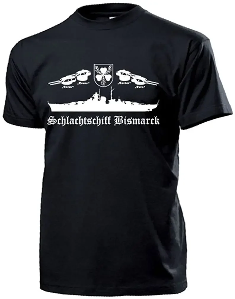 

Battleship Bismarck Naval Gun Turrets Ship T-Shirt Naval Occupying Germany Marine Shirts Short Sleeve Casual 100% Cotton
