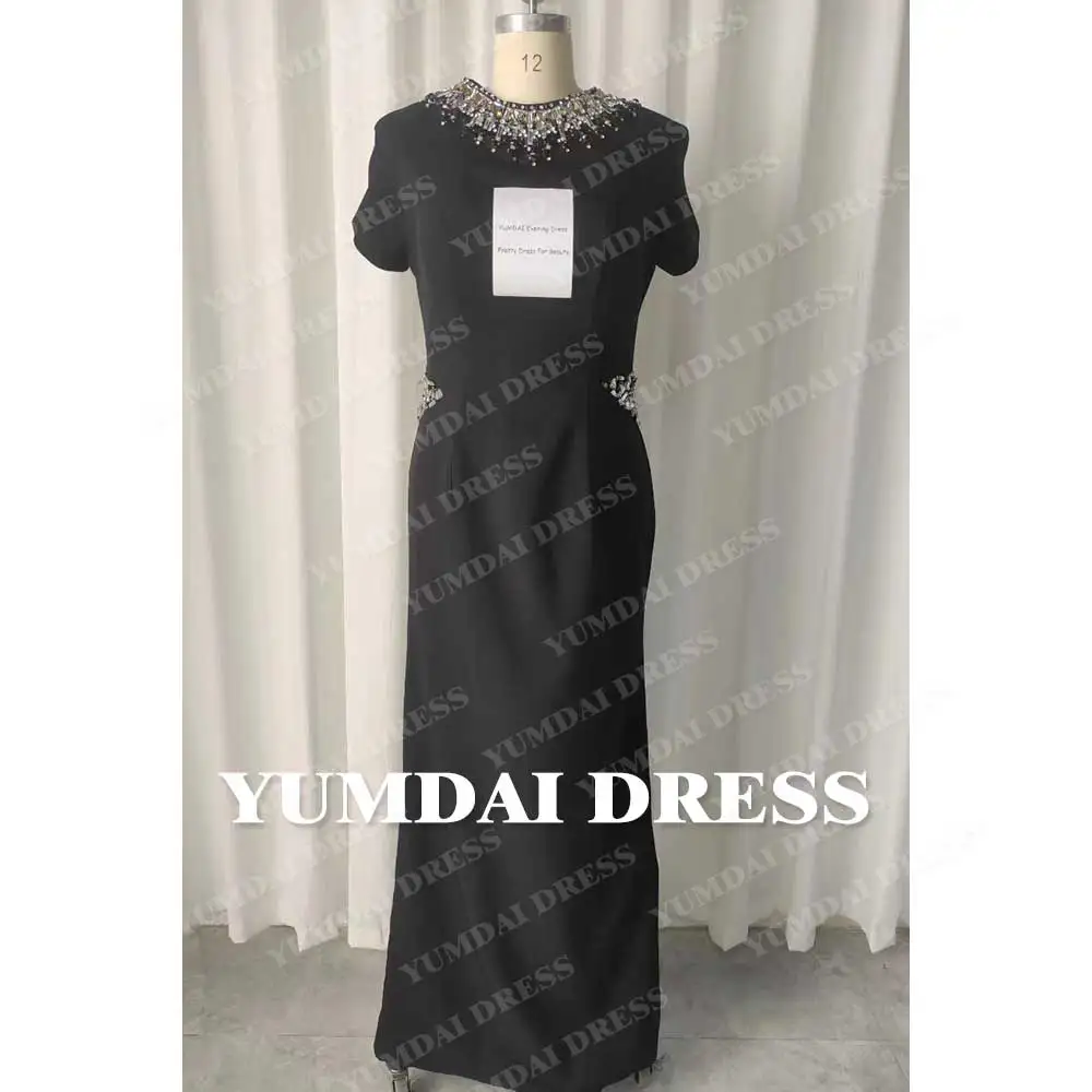 YUMDAI Luxury Dubai Black Heavy Lndustry Evening Dress Elegant Sleeveless Ladies Formal Occasion Haute Couture Long Banquet Gown