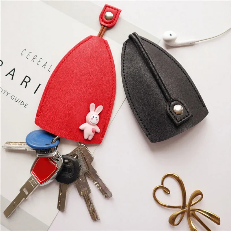 Cute Leather Pull Type Key Bag Unisex Keychain Pouch Mini Universal Car Key Holder Case Cartoon Rabbit Wallets Housekeepers Key Case Key Holder Key Organizer Key Purse