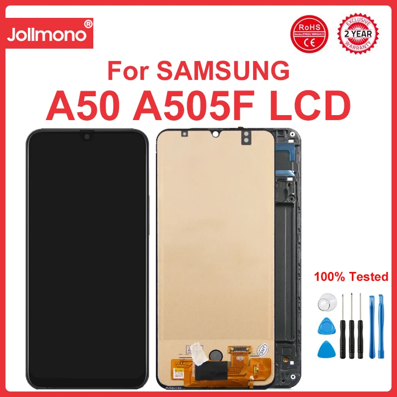 6.4 ''Super Amoled A50 A505F A505F/Ds Schermo Con Cornice Per Samsung Galaxy A50 Display Lcd Touch Screen Digitizer Parts