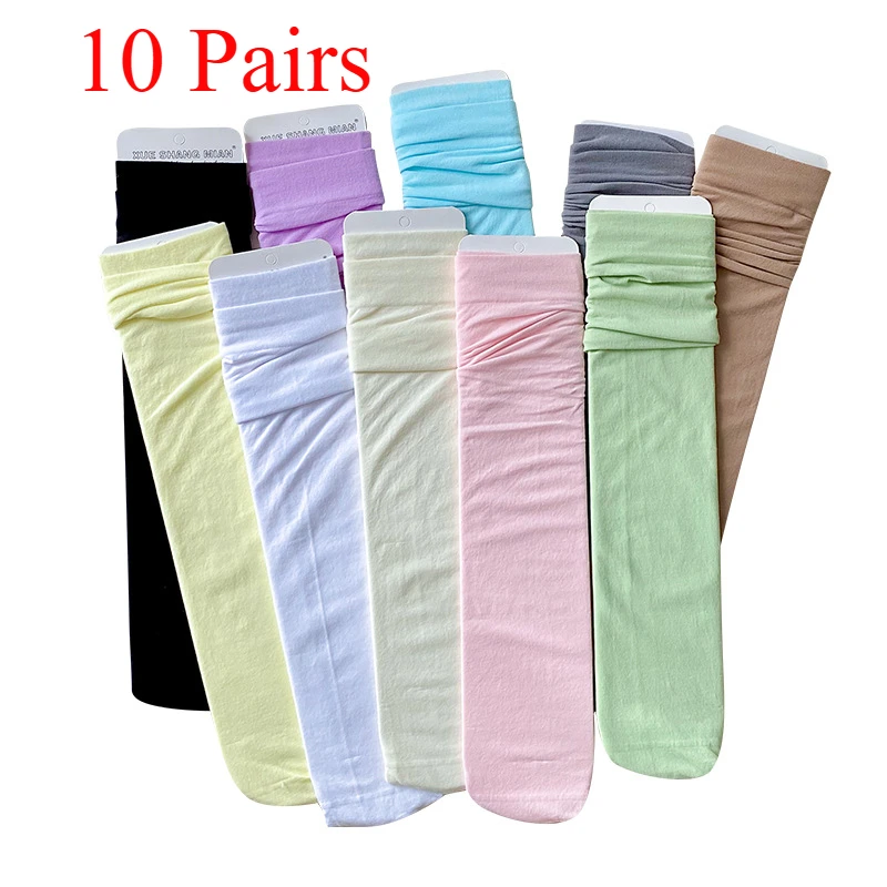 10 Pairs Children's Knee High Socks for Girls Spring Summer Velvet High Tube Socks Breathable and Non Slip Thigh