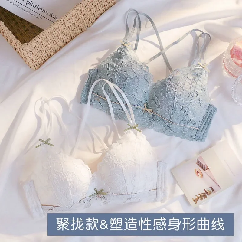 

Summer Lingerie Lace Thin Women's Small Breasts Without Underwire Sexy Beauty Back Push-up Adjustment Bra Cover