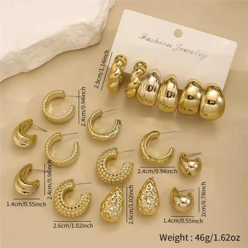 6/18pcs Retro Elegant CCB Stud Earring for Women Exaggerated Teardrop Creative Irregular Triangle Date Holiday Wear Ear Jewelry