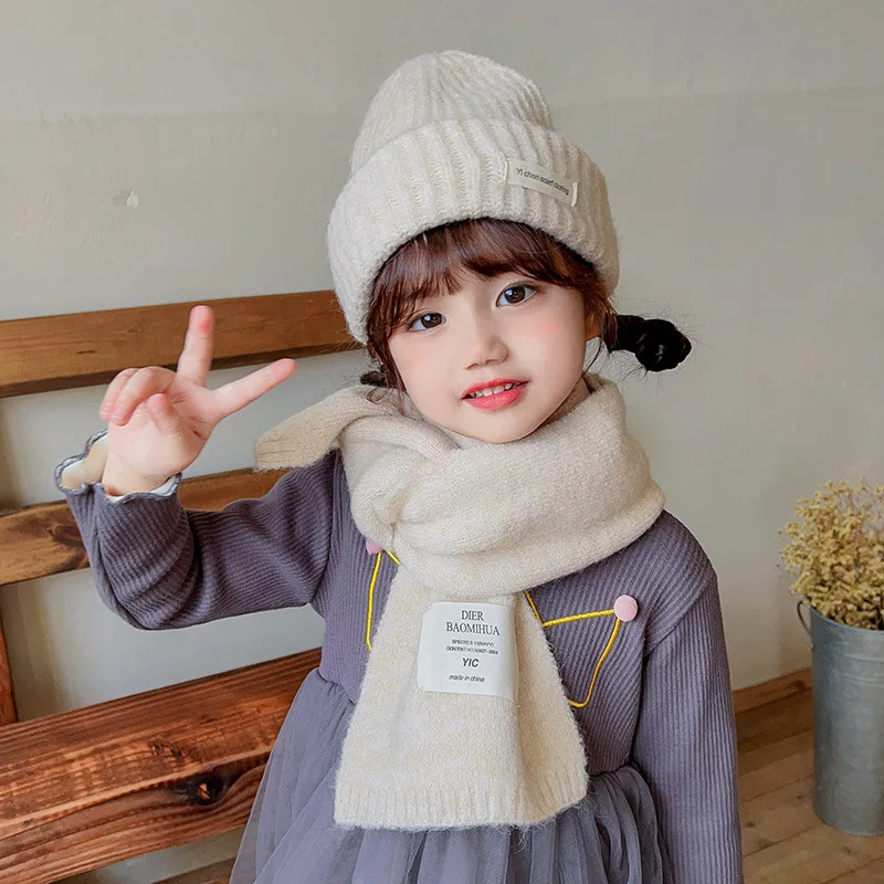 

New Arrivals Children Baby Scarf Hat for Boy Girl Blended Wool Muffler Autumn Winter Warm Knit Kids Bebe Long Scarves Hats Set