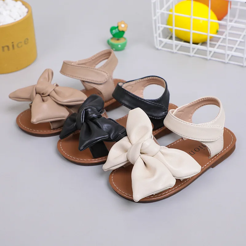 

Лето 2023, детские сандалии с бантом, пляжная обувь с открытым носком и мягкой подошвой для девочек