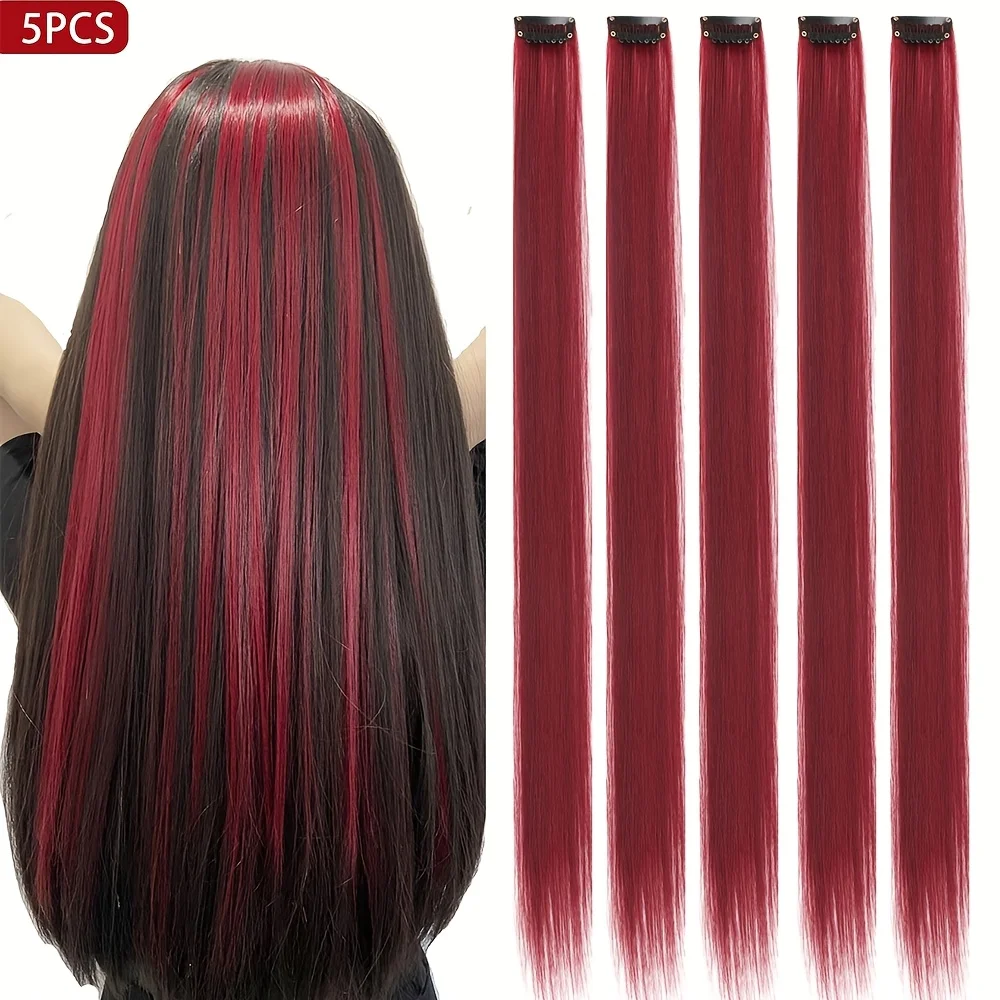 5 pièces/ensemble cheveux longs raides dans les Extensions pince synthétique dans les Extensions de cheveux pour les femmes Halloween fête de noël Cosplay