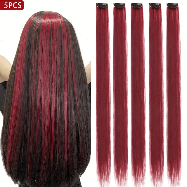 5 pièces/ensemble cheveux longs raides dans les Extensions pince synthétique dans les Extensions de cheveux pour les femmes Halloween fête de noël Cosplay 1