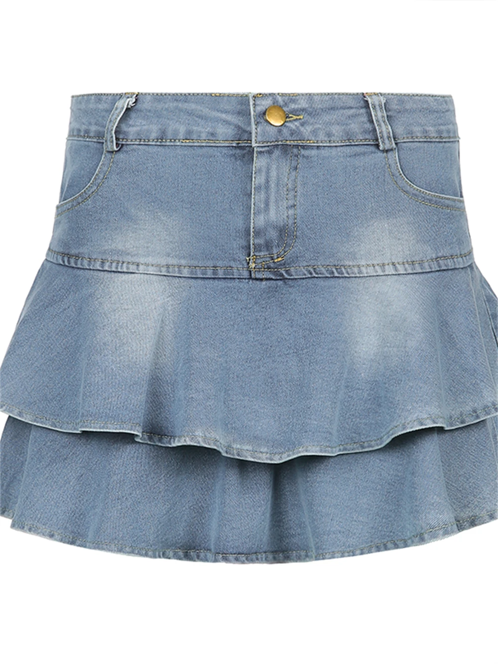 Mini saia jeans estética Fairycore com babados para mulheres, saias plissadas fofas, cintura alta, estilo coreano, Y2k, azul, grunge, fantasias