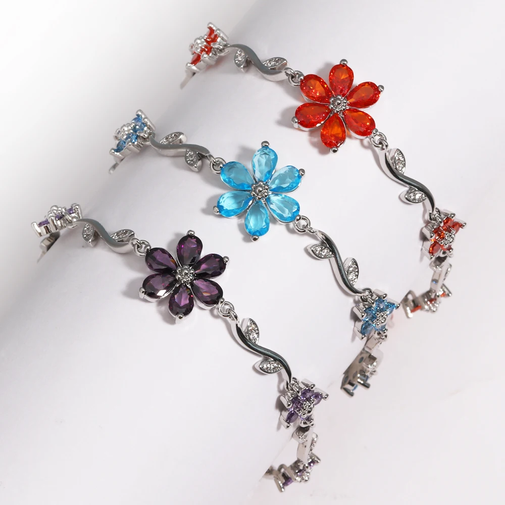 Elegant Floral CZ Bracelet with Bow Accent - Luxury Designer Jewelry Gift