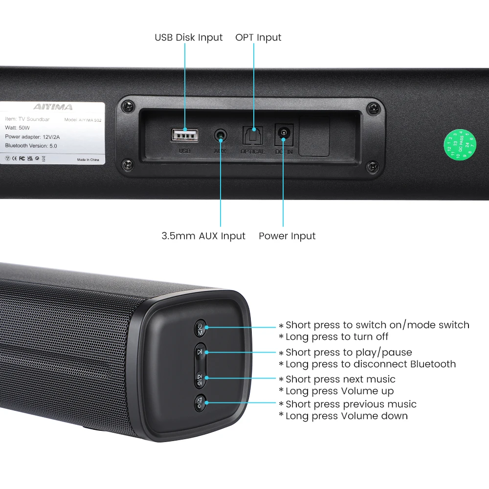 AIYIMA Hifi Music Wireless Bluetooth Speaker Bluetooth Subwoofer Soundbar TV Audio Echo Wall Computer Speaker Home Theater