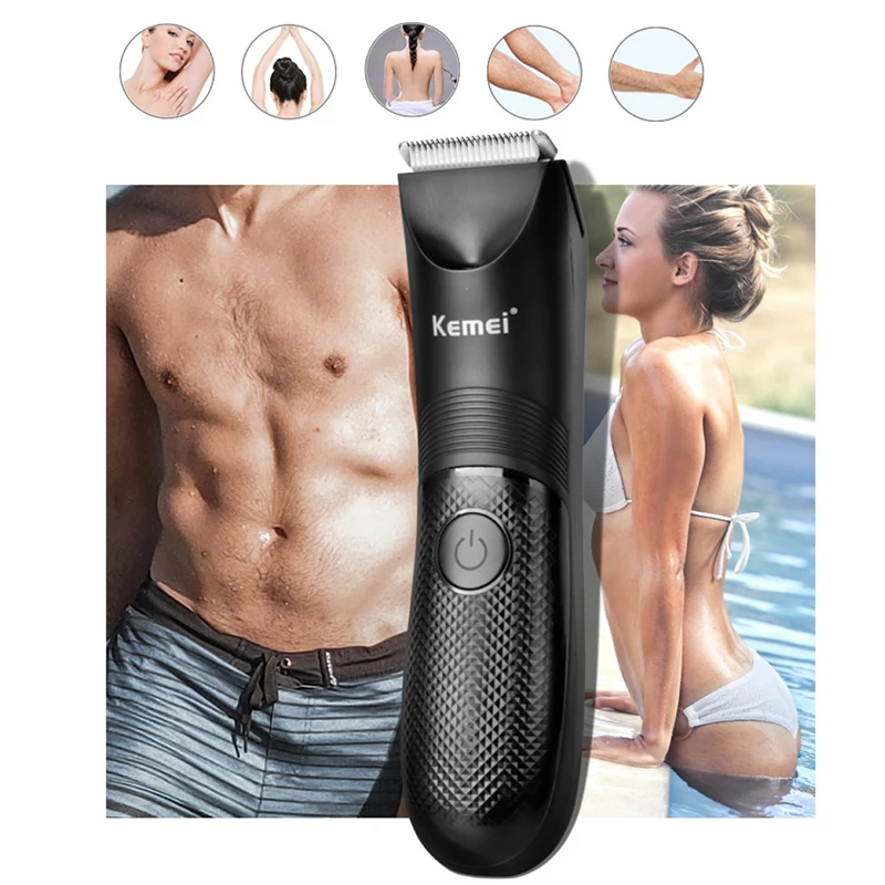 Kemei Washable Groin Body Trimmer for Men Women Electric Face Beard Hair Trimmer Rechargeable Pubic Ball Shaver Body Groomer
