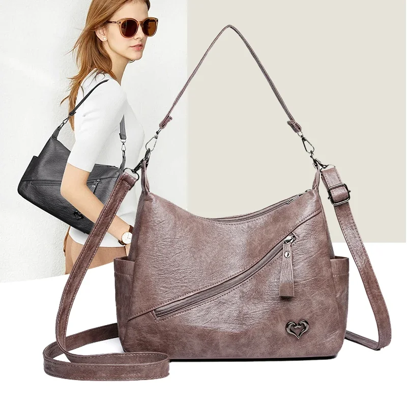 thumbnail image 1 of Bolsos cruzados retro de diseñador, bolsos de cuero suave de lujo para mujer, nuevo bolso de mensajero de hombro de gran capacidad para mujer 2024, 1 of 5