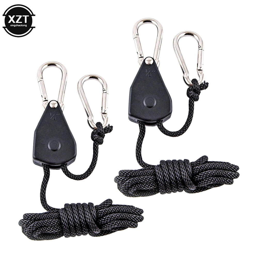 

2PCS 1/8" Pulley Rope Ratchet 150lb Heavy Locking Hanger Lifting Lanyard for Tent Room Fans Grow Plants Camping Hiking 2.5M Rope