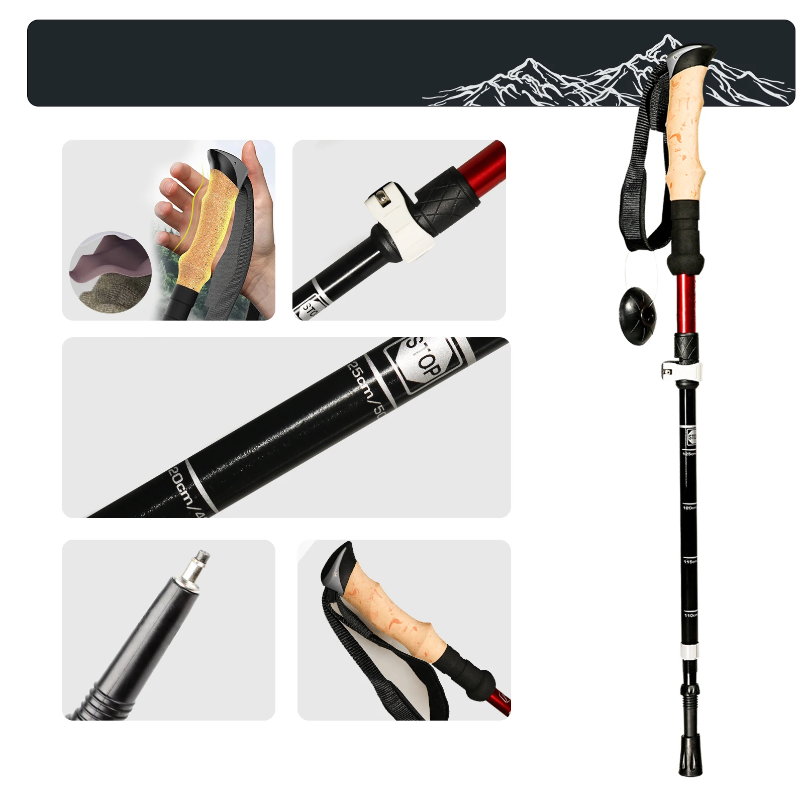 Trekking Poles Carbon Steel Collapsible Telescopic Sticks Lightweight Walking Hiking Stick Climbing Stick 3