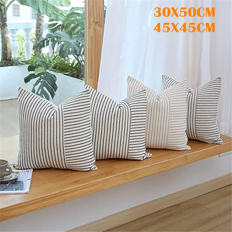 

30X50/45X45CM Yarn Dyed Knitted Stripes Cushion Cover Nordic Simple Striped Jacquard Pillows Decorative Sofa Seat Lumbar Pillows