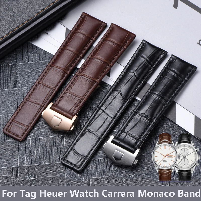 

19mm 20mm 22mm Genuine Leather Strap for Tag Heuer Watch Carrera Monaco Watch Belt Black Brown Bracelet Wristwatch Watchband